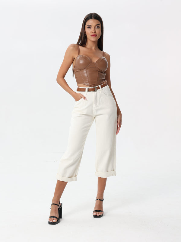 Straight-leg jeans with a belt and a folded hem | jeans | W DE MODA