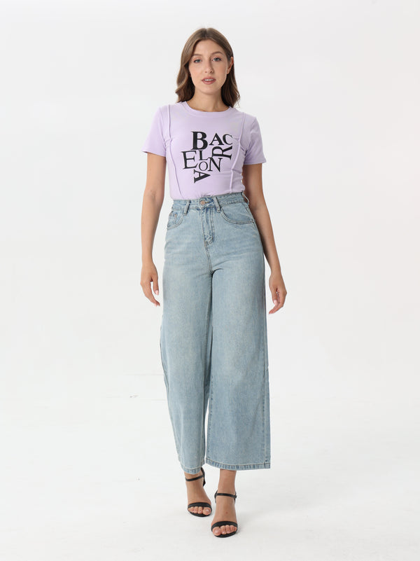 Letter print T-shirt with short sleeves | T-shirt | W DE MODA