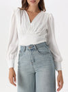 Silk blouse with ruffled shoulder and V neck