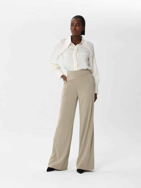 Button-down dress shirt with large V neck