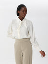 Button-down dress shirt with large V neck