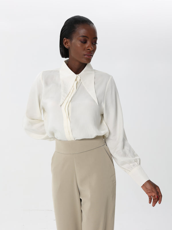 Button-down dress shirt with large V neck