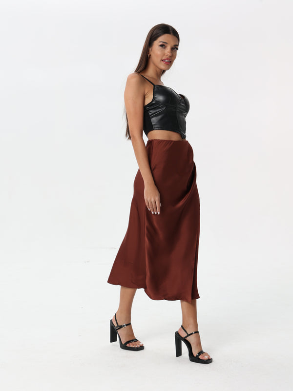Side-pleated silk skirt with thigh slit | skirt | W DE MODA