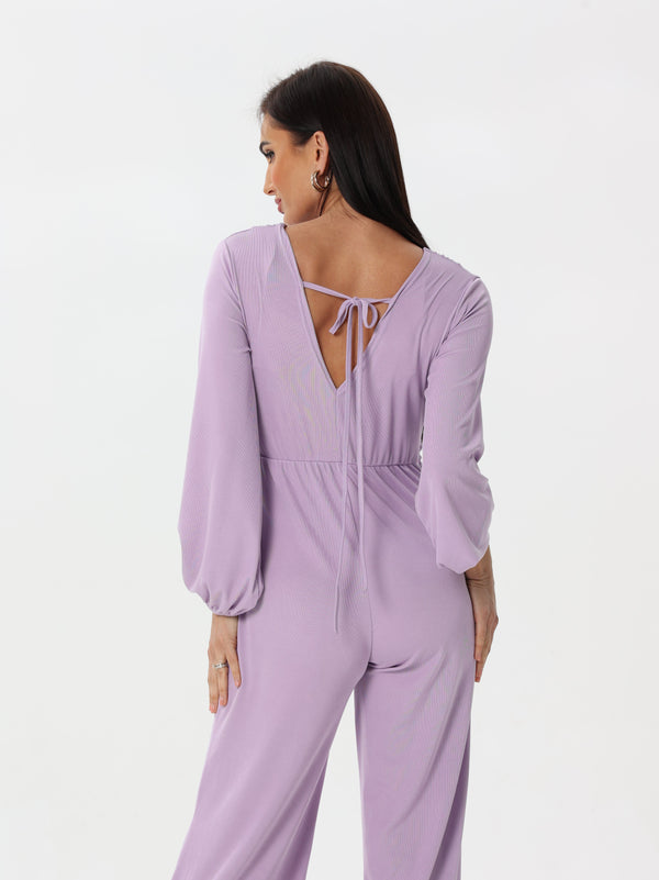 Long-sleeved Jumpsuit with v-neck style
