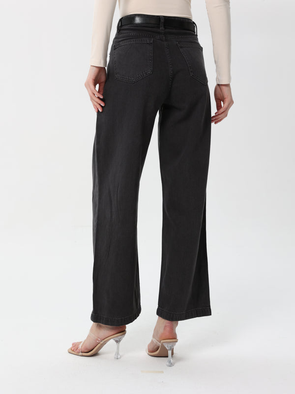 Wide-leg jeans with belt and pleat | jeans | W DE MODA