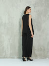 Black silk blouse set with side ruched design