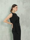 Black silk blouse set with side ruched design