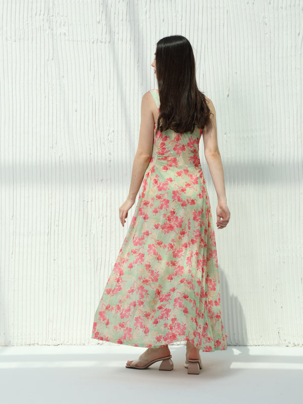 Green summer cloche dress with floral print