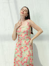 Green summer cloche dress with floral print