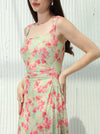 Green summer cloche dress with floral print