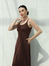 Brown sleeveless dress with hidden pockets