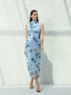 Printed dress with scalloped waist and high neck | W DE MODA