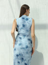Printed dress with scalloped waist and high neck