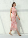 High neck pink dress with slit at the waist