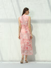 High neck pink dress with slit at the waist