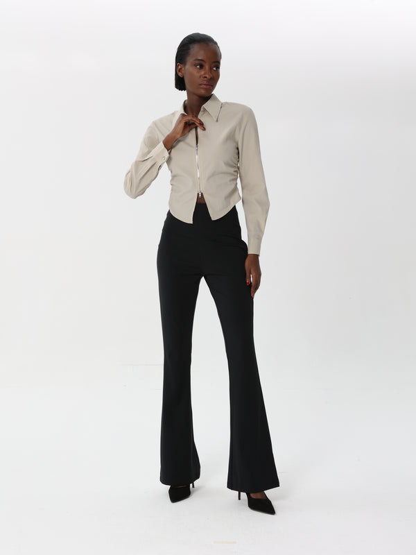 Blouse With Front Zip and Side Ruffles