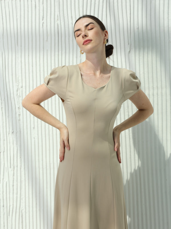 Half Sleeve Dress with a-cloche design in one color