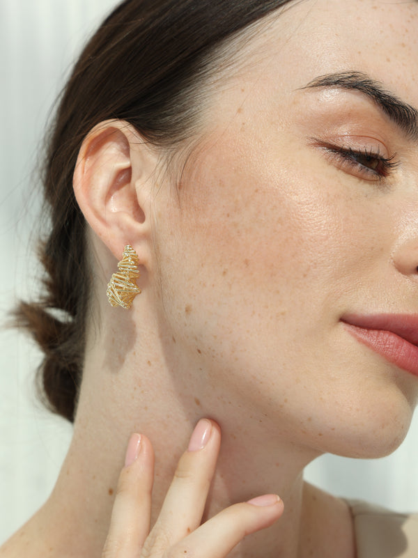 Textured hexagonal stud earrings