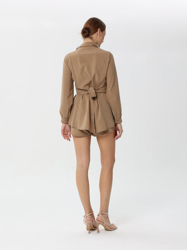 Short Dress with Shorts and Wide Belt at the Waist