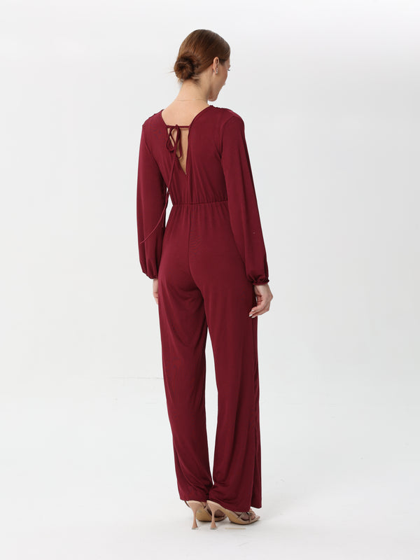 Long-sleeved Jumpsuit with v-neck style