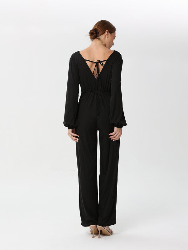 Long-sleeved Jumpsuit with v-neck style