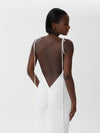 Fitted Silk Dress with Long Slit and Back Ties