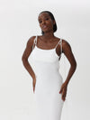 Fitted Silk Dress with Long Slit and Back Ties