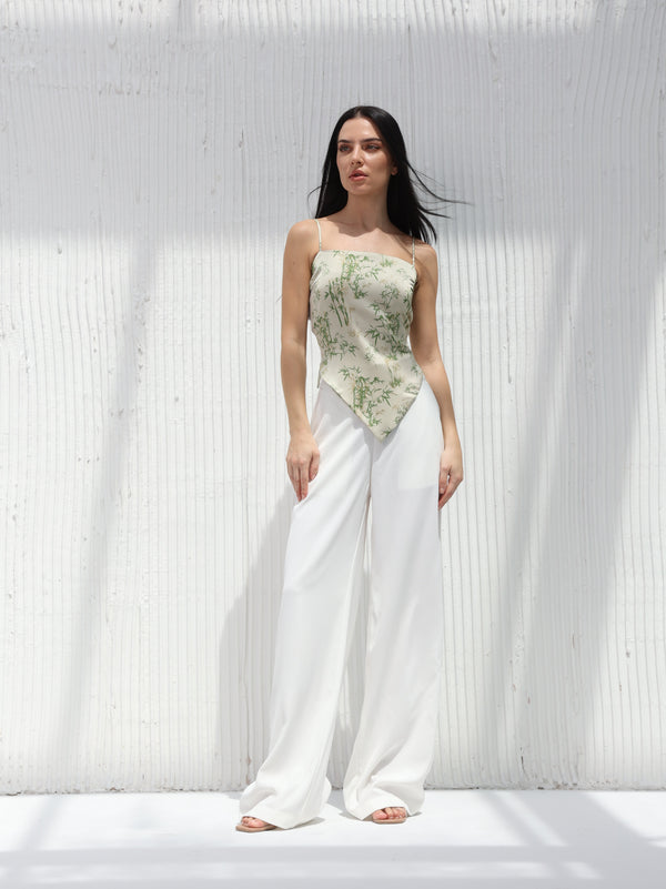 Green silk top with leaf print | W DE MODA