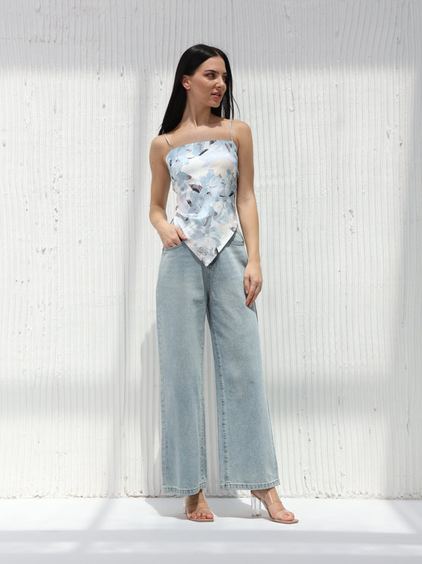 Blue floral print silk top | W DE MODA