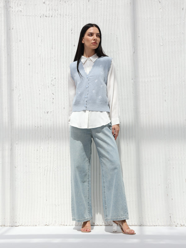 Ribbon Winter Vest Blue color
