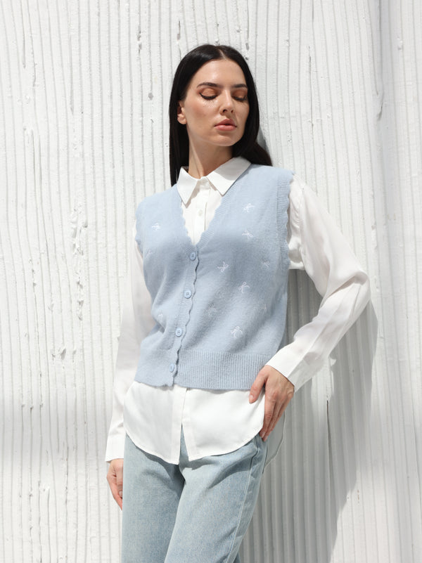 Ribbon Winter Vest Blue color