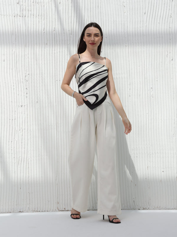 Top with scarf design white and black color | W DE MODA
