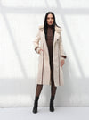Long beige wool coat with leather details