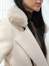 Long beige wool coat with leather details