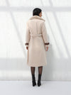 Long beige wool coat with leather details