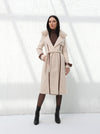 Long beige wool coat with leather details