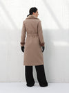 Long brown wool coat with leather details