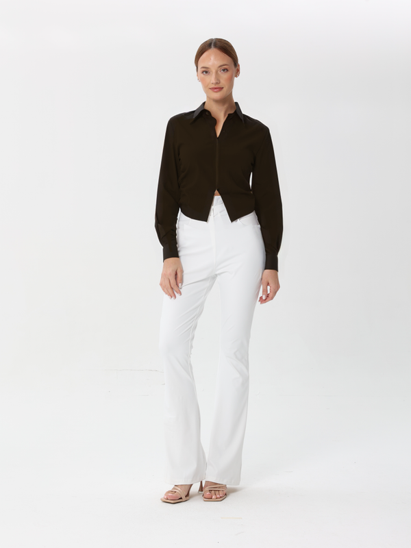Blouse With Front Zip and Side Ruffles | Blouse | W DE MODA