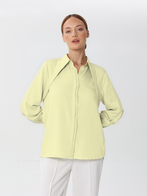 Button-down dress shirt with large V neck