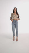 Silk blouse with ruffled shoulder and V neck