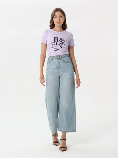 Letter print T-shirt with short sleeves | T-shirt | W DE MODA