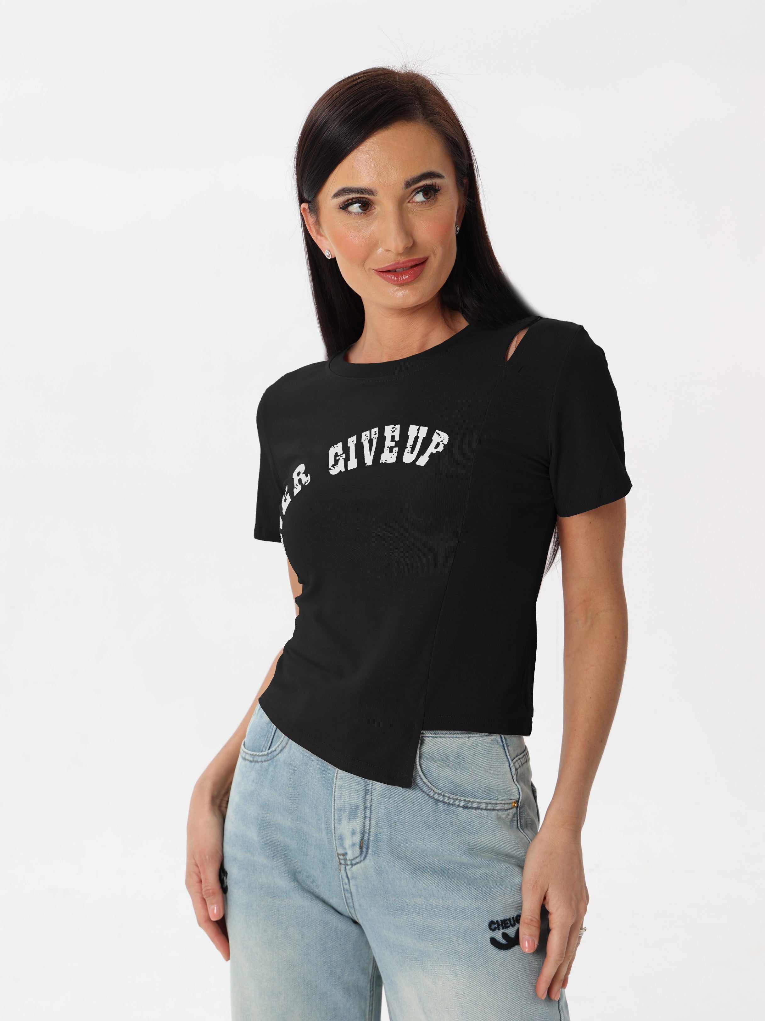 Diagonal Line Pattern Shirt T-shirt with diagonal print and short sleeves – W DE MODA