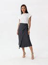 Side-pleated silk skirt with thigh slit | skirt | W DE MODA