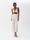 Two-piece set in solid color linen and a cropped blouse | set | W DE MODA