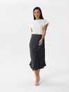 Side-pleated silk skirt with thigh slit