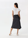 Side-pleated silk skirt with thigh slit