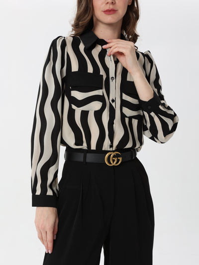 Chiffon shirt with zebra print and front pockets