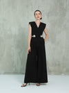 Elegant black two-piece set with a silver brooch | W DE MODA