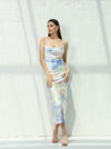 Multicolored blue silk sleeveless dress | W DE MODA