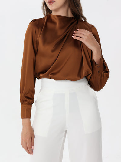 Silk blouse with ruffled shoulder